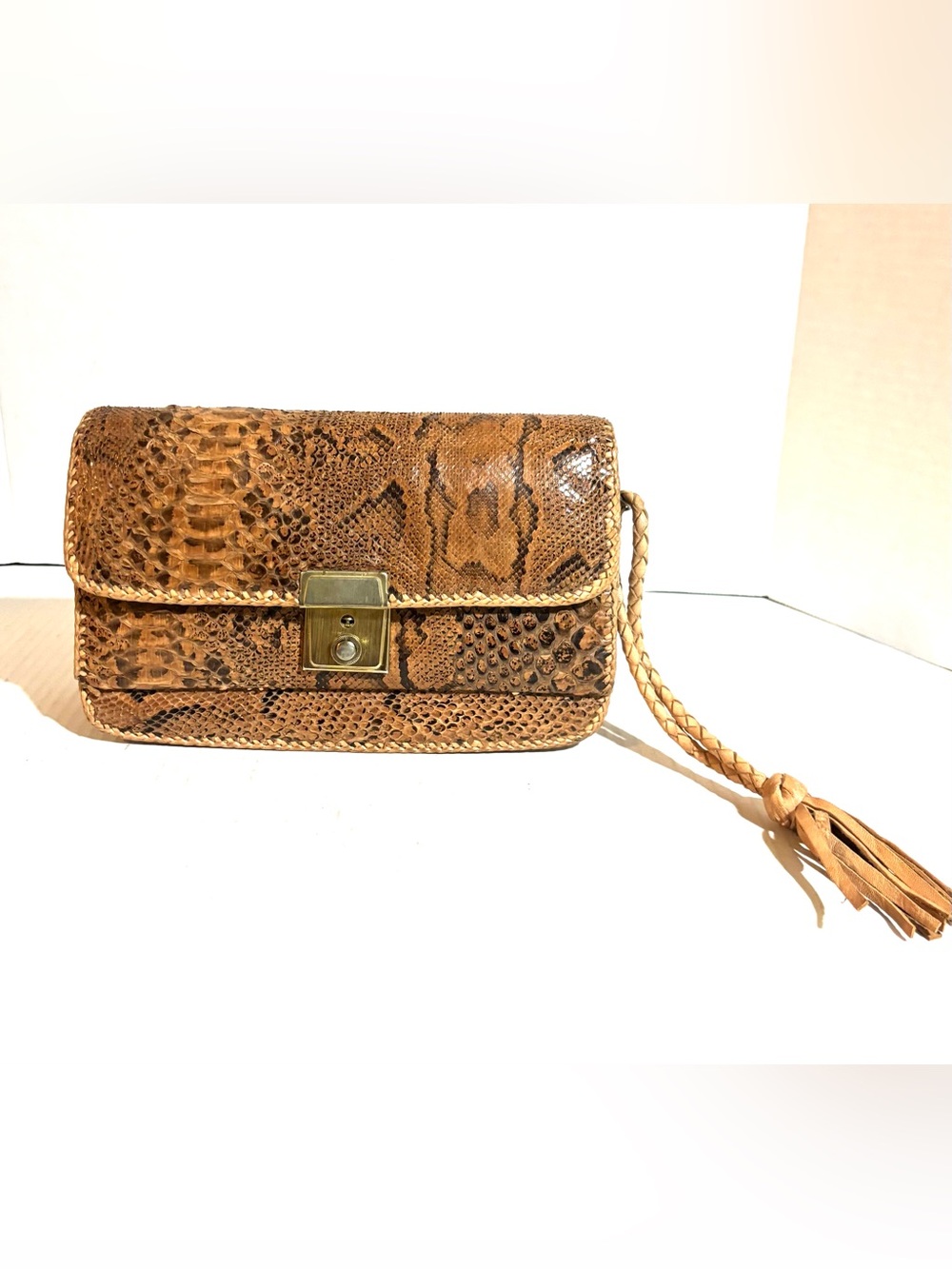 Handmade unisex Tan Snakeskin Leather wristlet wallet clutch Bag